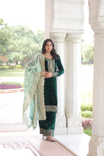 Thumbnail for Lehenga Mart Designer Velvet Ready To Wear Kurta Pant With Dupatta For Women-Green - Distacart