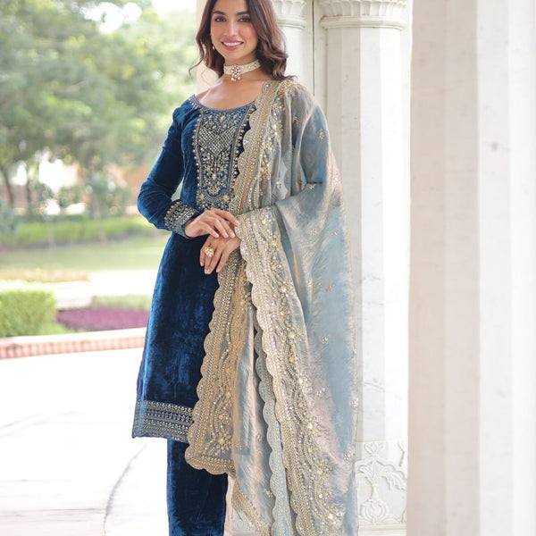 Lehenga Mart Designer Velvet Ready To Wear Kurta Pant With Dupatta For Women-Morpich - Distacart