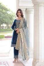 Thumbnail for Lehenga Mart Designer Velvet Ready To Wear Kurta Pant With Dupatta For Women-Morpich - Distacart