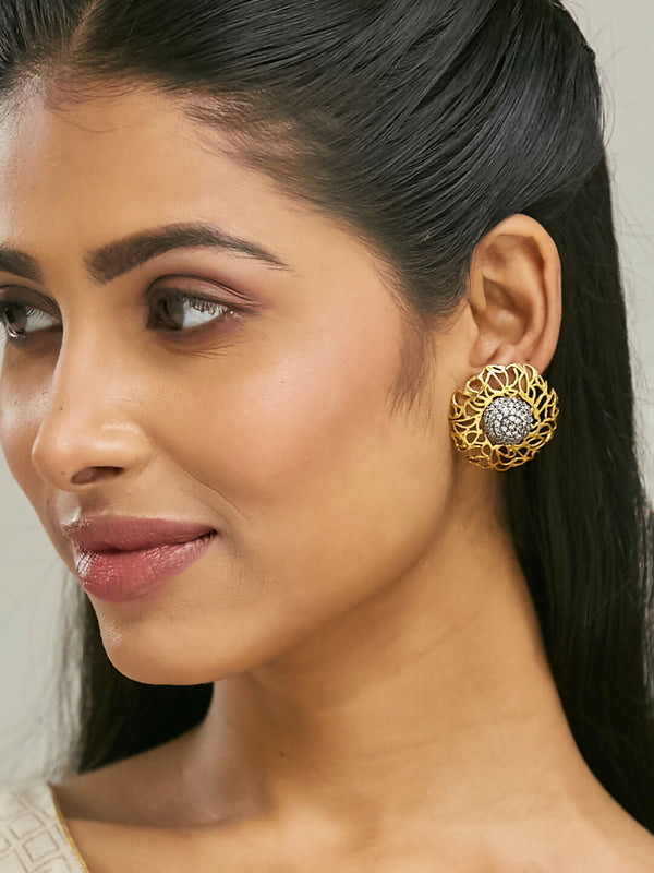 Nuyug 22k Gold Plated Filigree Statement Studs