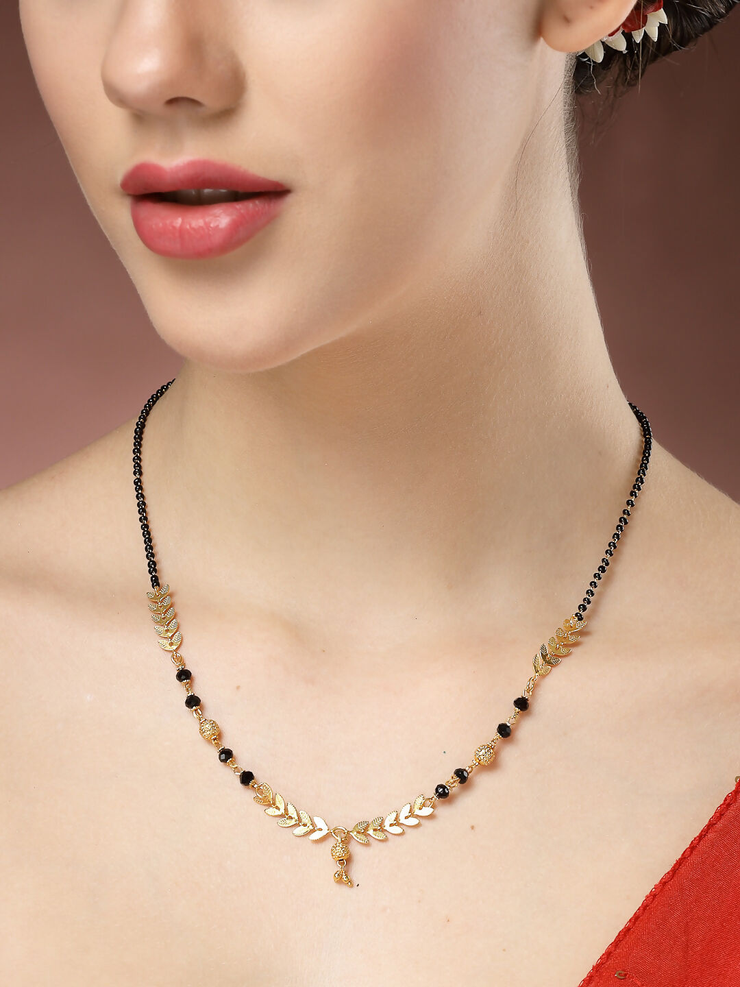 NVR Women's Short Mangalsutra Designs Gold-Polished & Black Beaded Mangalsutra - Distacart