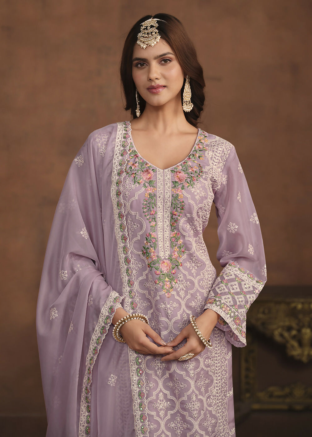 Lavender Soft Organza Embroidered Festive Salwar Suit - Emponline - Distacart