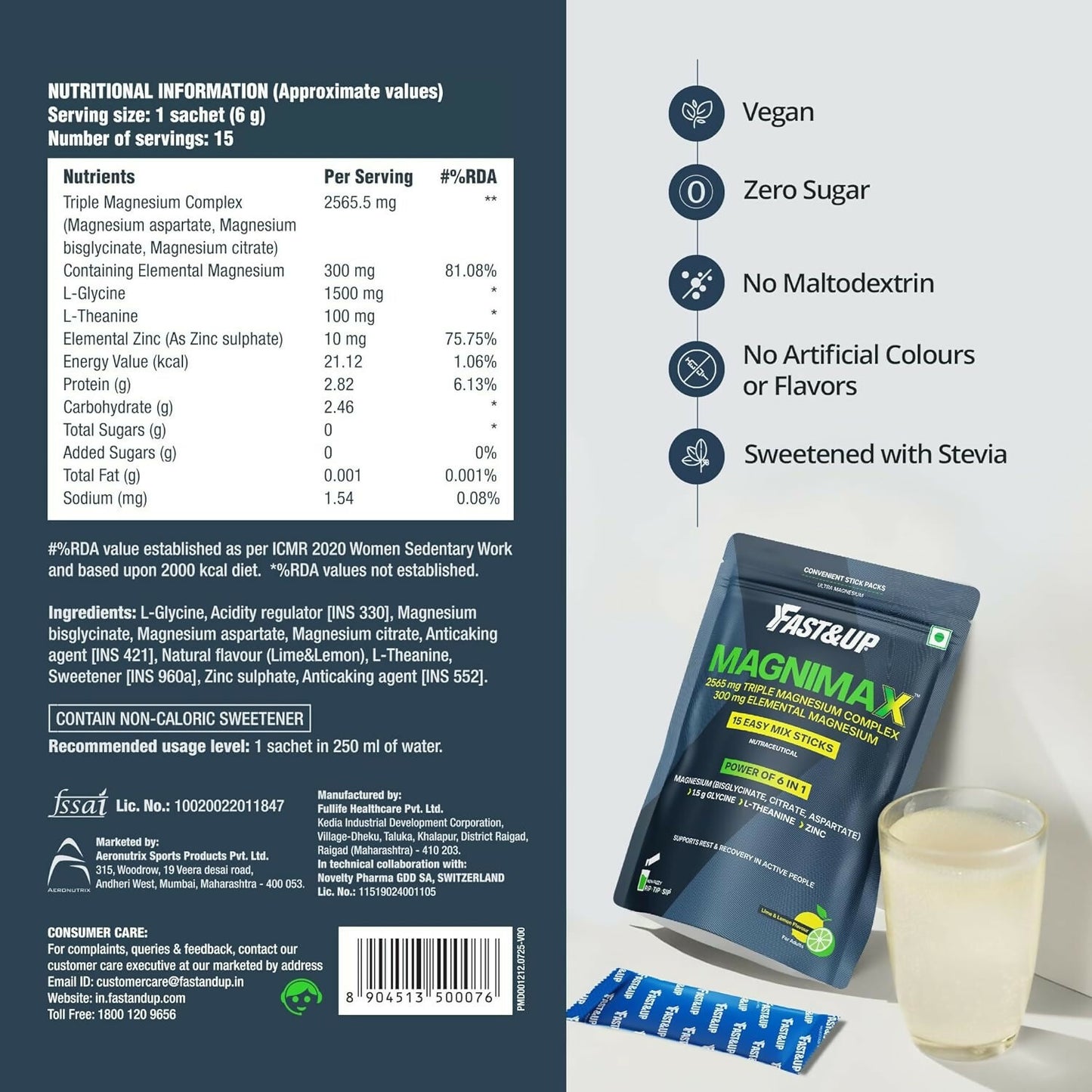 Fast&Up Magnimax - Triple Magnesium Bisglycinate, Citrate, Aspartate - Lime & Lemon Flavour - Distacart
