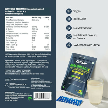 Fast&Up Magnimax - Triple Magnesium Bisglycinate, Citrate, Aspartate - Lime & Lemon Flavour - Distacart
