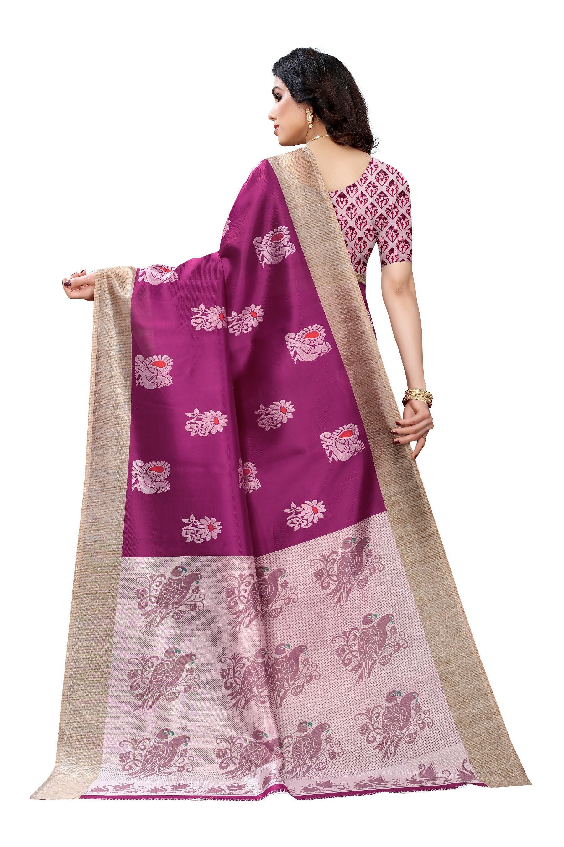 Vamika wine Printed Art Silk Saree - Distacart