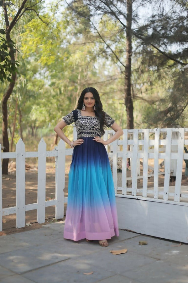 Aastha Fashion Women's Multi Faux Blooming Embroidery Zari Sequins-work Gown - Distacart