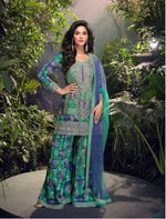 Thumbnail for Anaita Blue Chinon Stitched Suit with Embroidery & Sequence Work - Distacart
