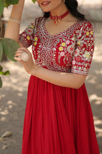 Thumbnail for Aastha Fashion Women's Red Faux Blooming Embroidery Zari Sequins-work Gown - Distacart