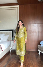 Thumbnail for Prazu Fashion Lime Green Chinon Silk Embroidered Salwar Suit