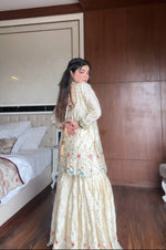 Thumbnail for Prazu Fashion Off White Chinon Silk Embroidered Sharara Suit