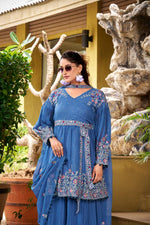 Thumbnail for Prazu Fashion Dark Lavender Chinon Silk Embroidered Sharara Suit