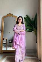 Thumbnail for Prazu Fashion Lavender Roman Silk Sequin Embroidered Palazzo Suit