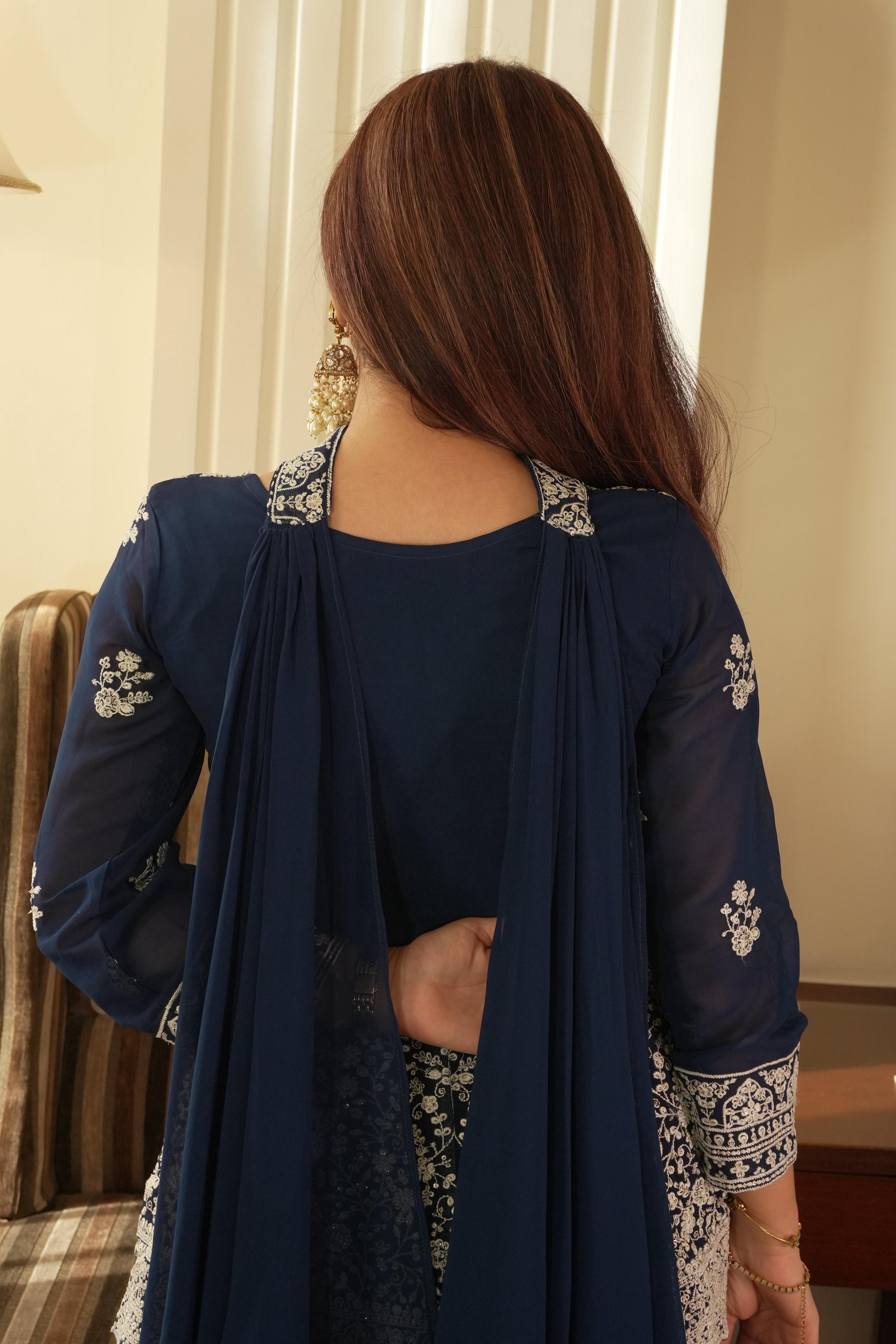 Lehenga Mart Designer Palazzo Suit With Kurta Palazzo Dupatta For Women-Blue - Dista