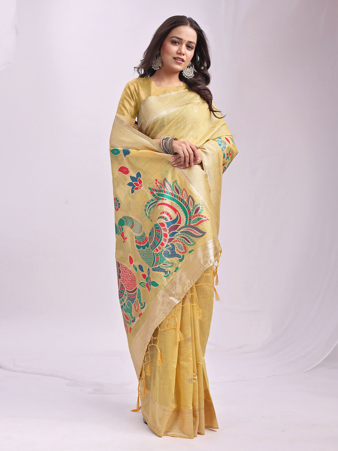 Astita Linen Cotton Yelllow Saree