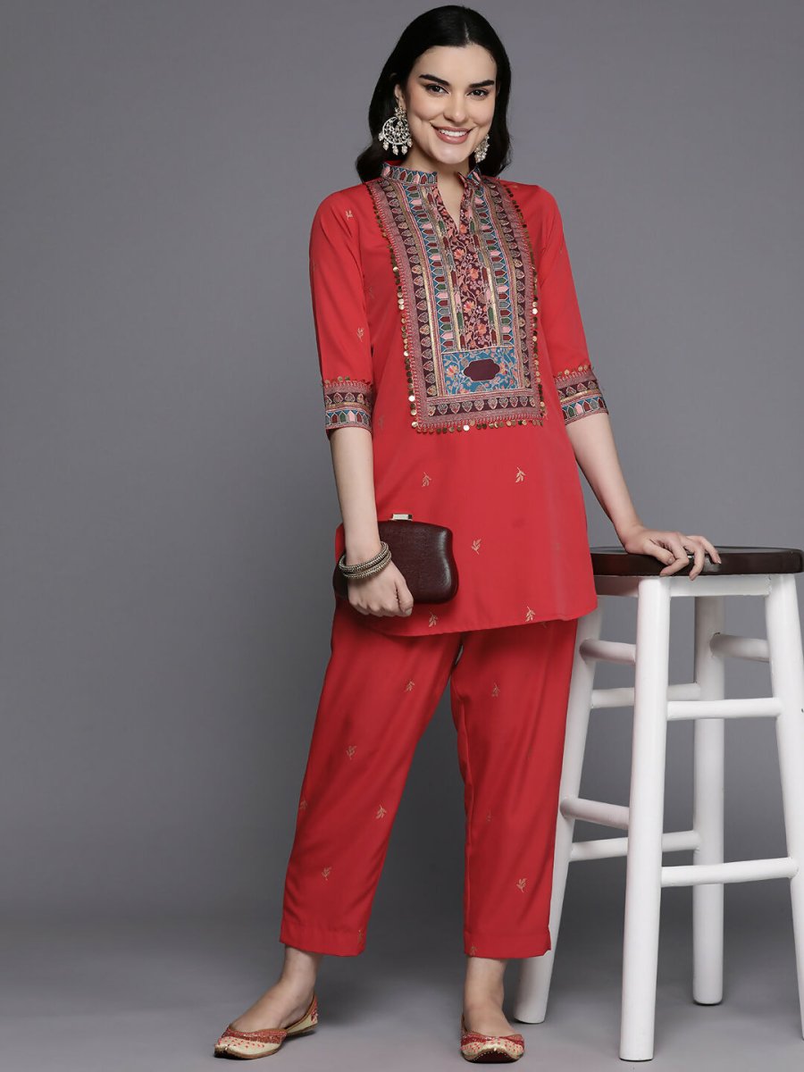 Ahalyaa Women's Traditional Wear Co-ods - Red - Distacart