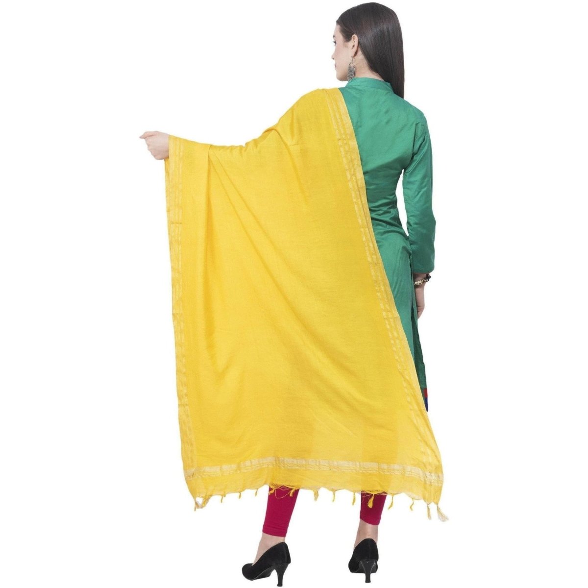 A R SILK Lemon Color Golden border Cotton Dupattas and Chunnis