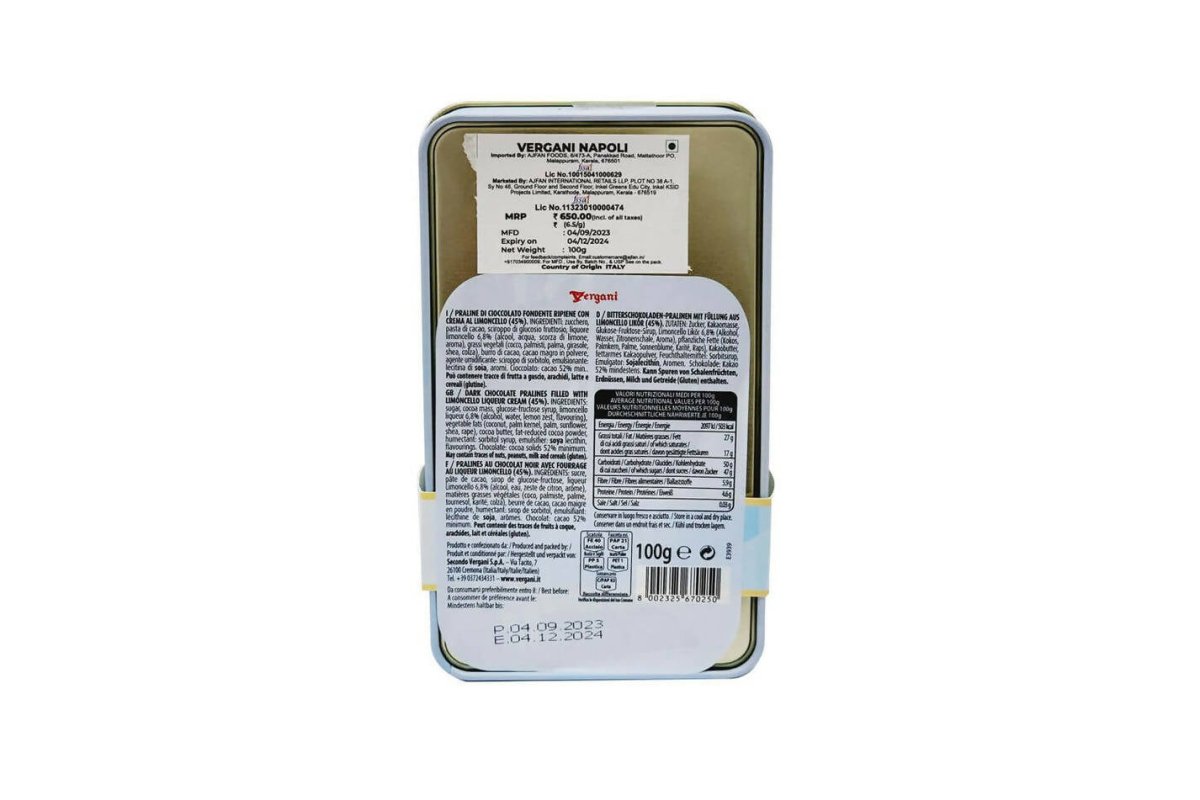 Ajfan Dark Chocolate Limoncello Pralines in Napoli Gift Tin - Distacart