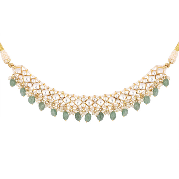 Nuyug 22K Gold Plated Royal Kundan Necklace with Green Stones
