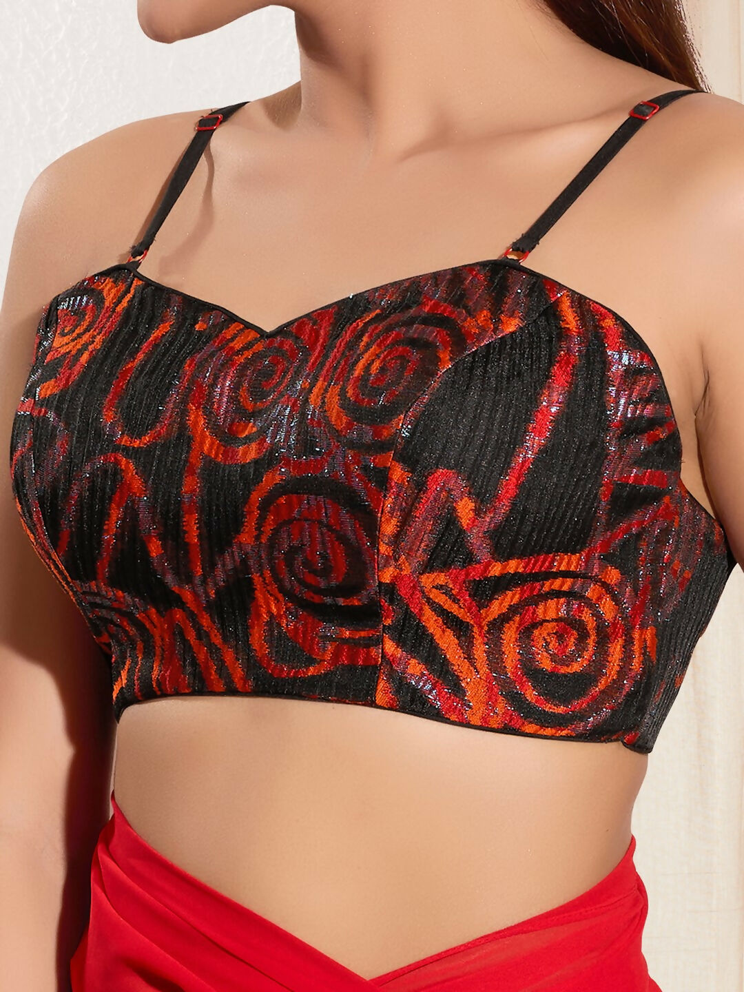 Joban Fashion Black Organza Padded Blouse With Sweetheart Neck Sleeveless