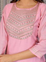 Thumbnail for Joban Fashion Women Light Pink Roman Embroidery Stitched Kurta Set - Distacart