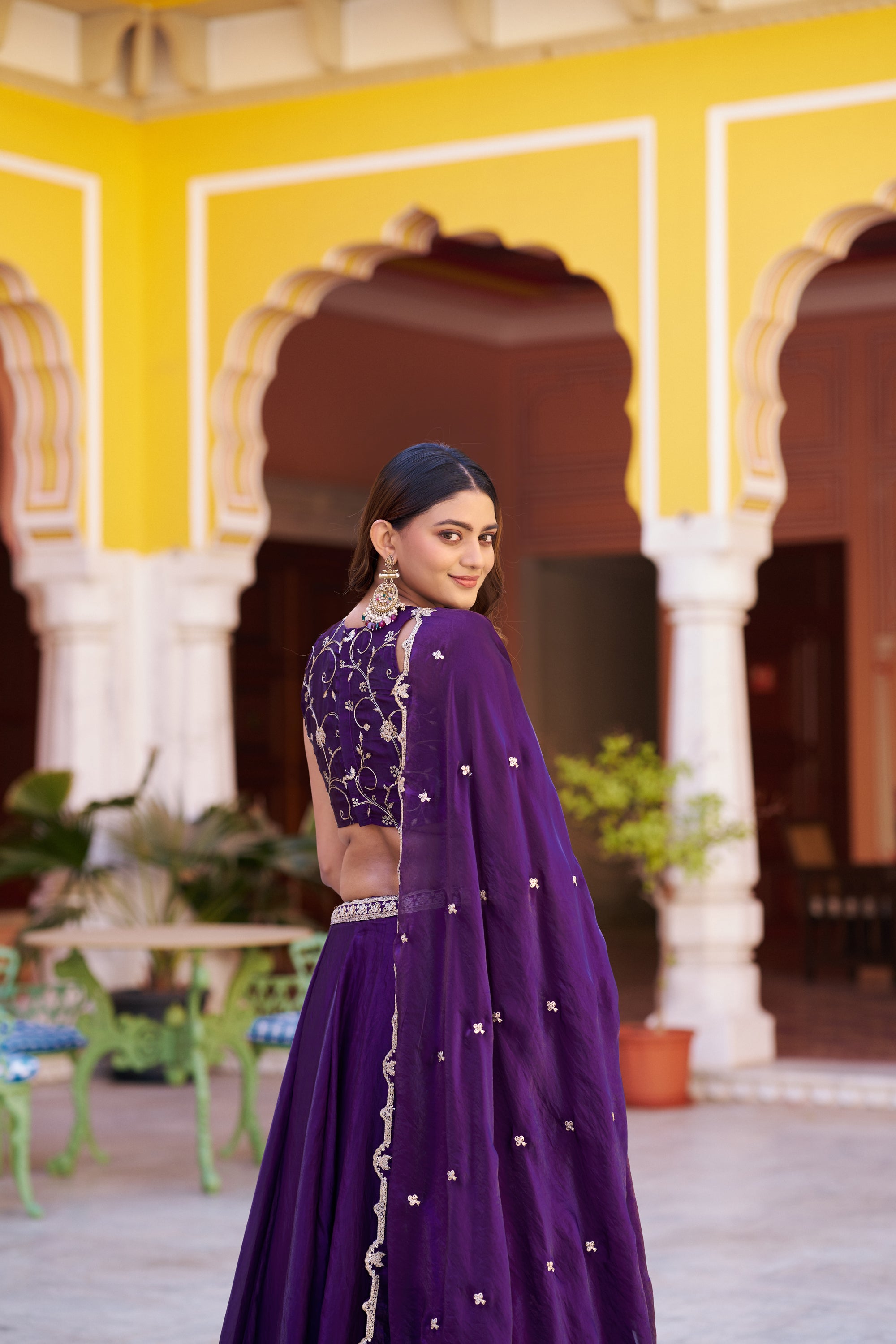Lorenvalley Fashion Purple Fendy Satin Sequins and Thread Embroidery Work Lehenga Choli with Dupatta - Dista