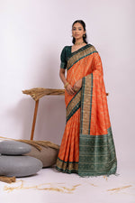 Thumbnail for Vishnu Weaves Women's Orange Soft Tussar Silk Zari Woven Saree with Blouse - Distacart