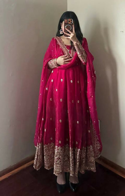 Teeya Creation Red Fendy Silk Designer Heavy Work Wedding Wear Long Gown - Distacart