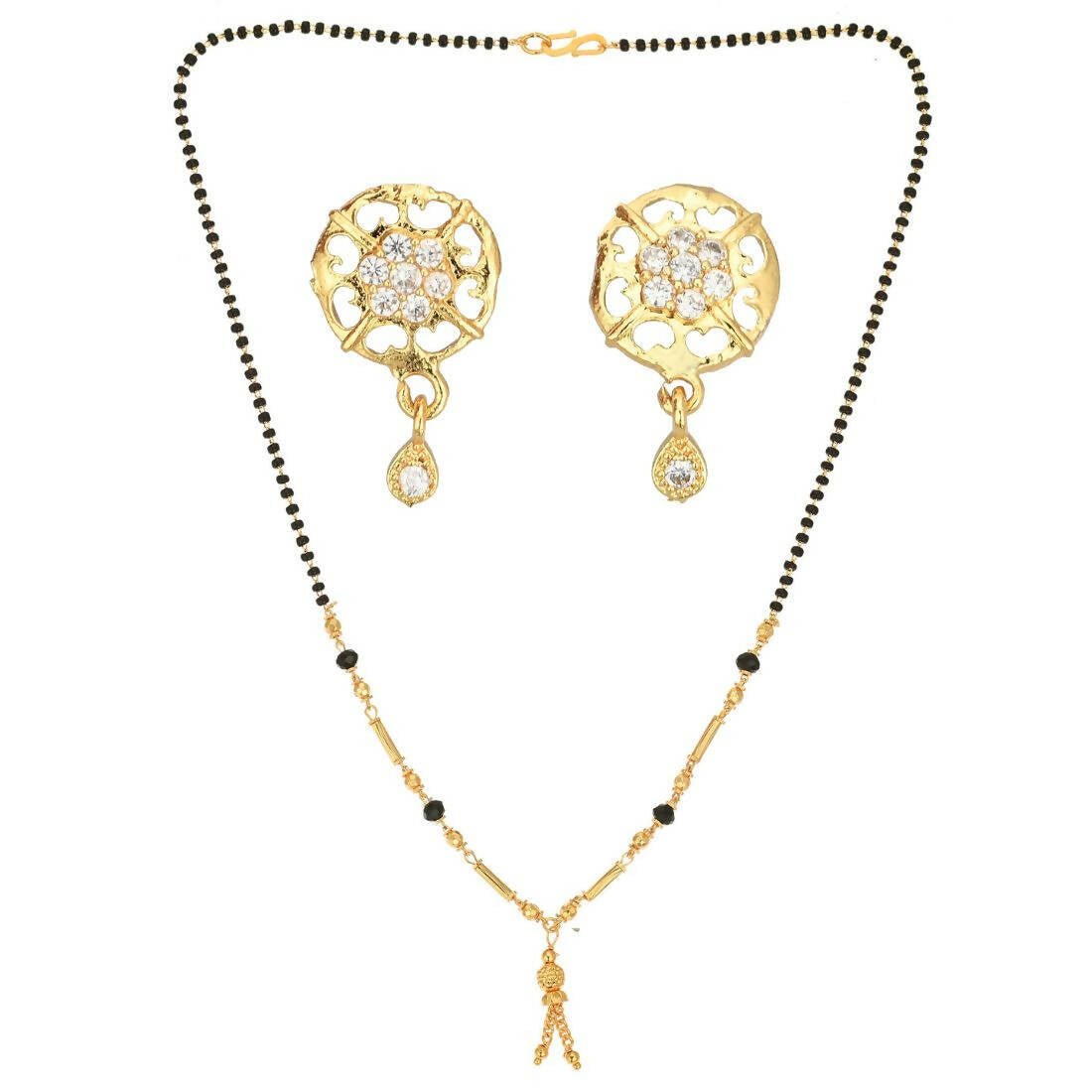 AanyaCentric Gold Plated Short Mangalsutra Set with Earrings - Distacart