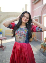 Thumbnail for Jyoti Fashion Women's Rani Pink Patola with Foil Print Dola Silk Anarkali Dress - Distacart