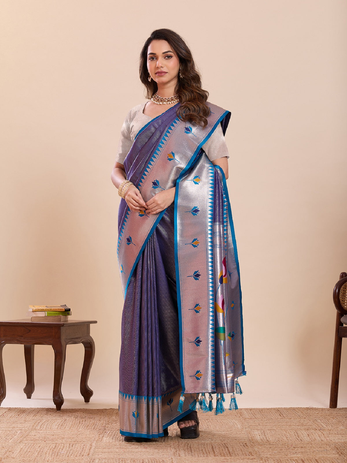 Dwija Fashion Sky Blue Wedding Wear Woven Lotus Motif Work Pure Soft Silk Saree With Unstitched Blouse - Dista
