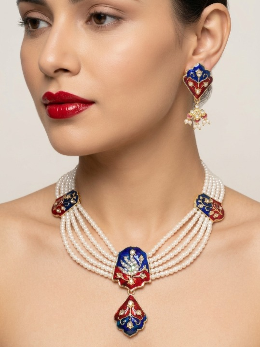 Jewel City Multicolor Meenakari Pearl Necklace Set|Kundan Ethnic Wedding Jewelry Set - Dista