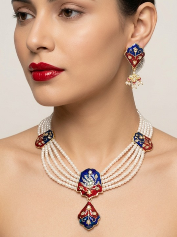 Jewel City Multicolor Meenakari Pearl Necklace Set|Kundan Ethnic Wedding Jewelry Set - Dista