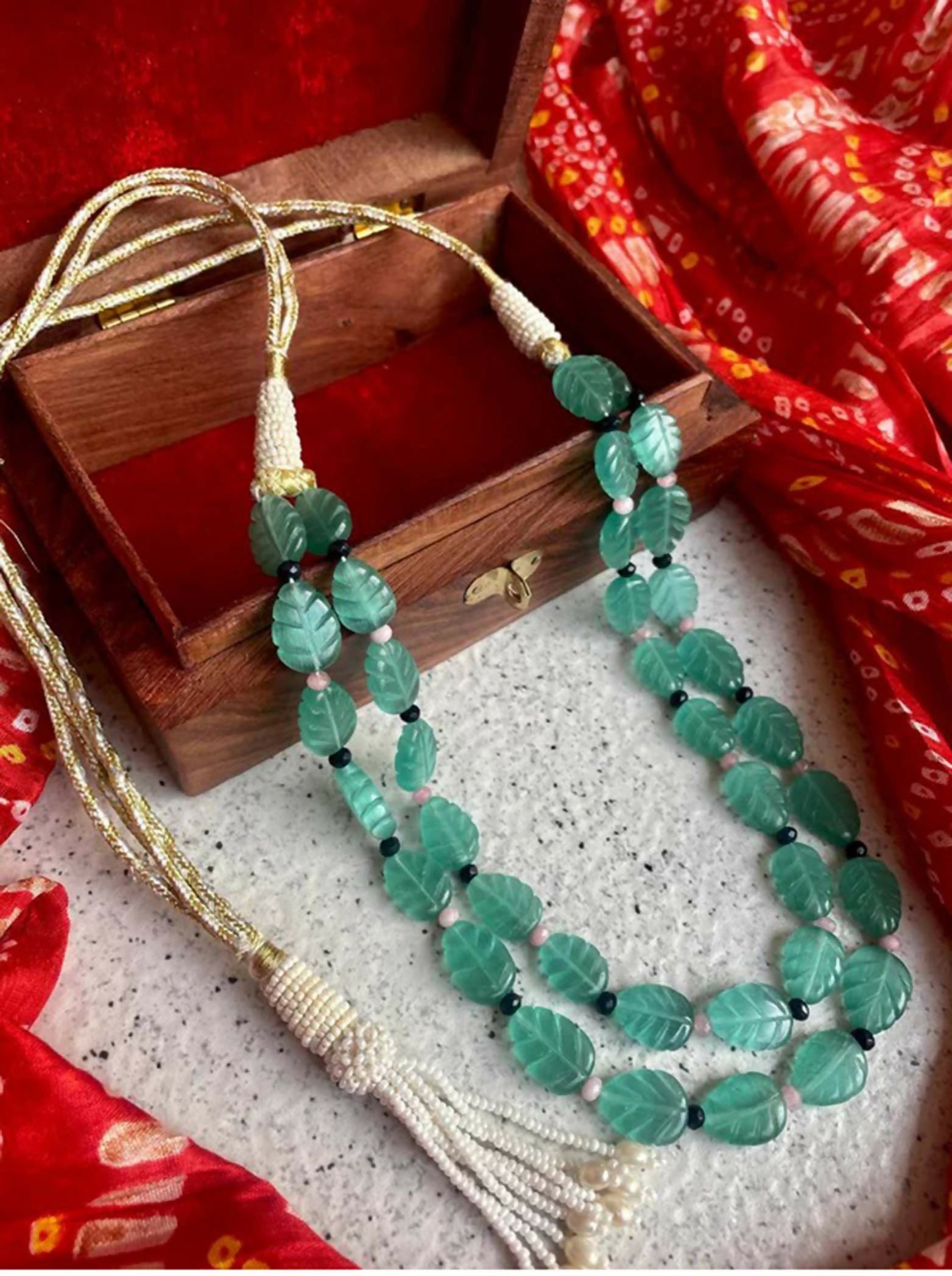 Joban Fashion Women C Green Semi Precious Carving Stone Partywear Double Layer Mala - Distacart