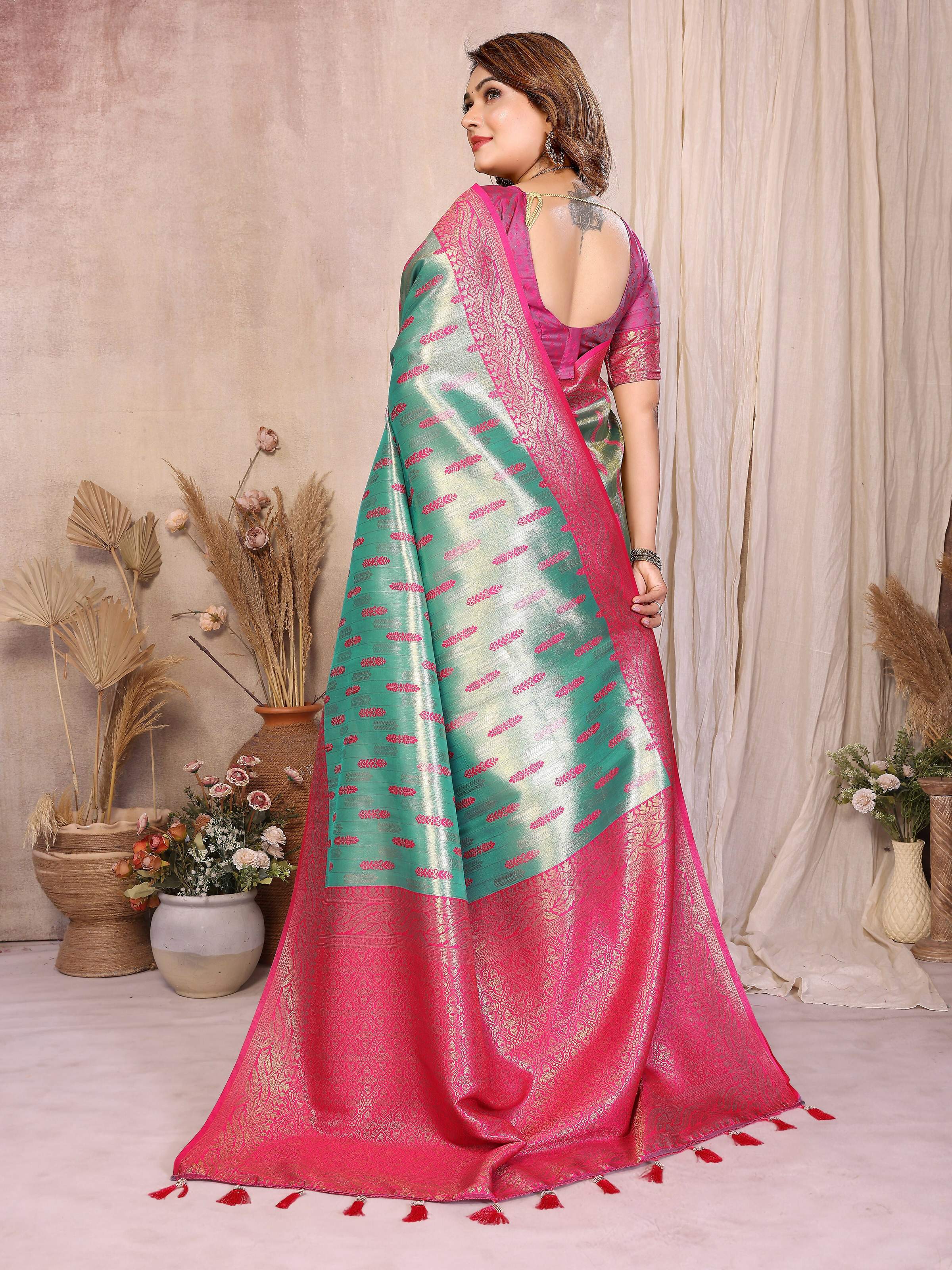 Aastha Fashion Sea Green Tissue Silk Paithani Woven Saree - Distacart