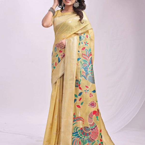 Astita Linen Cotton Yelllow Saree