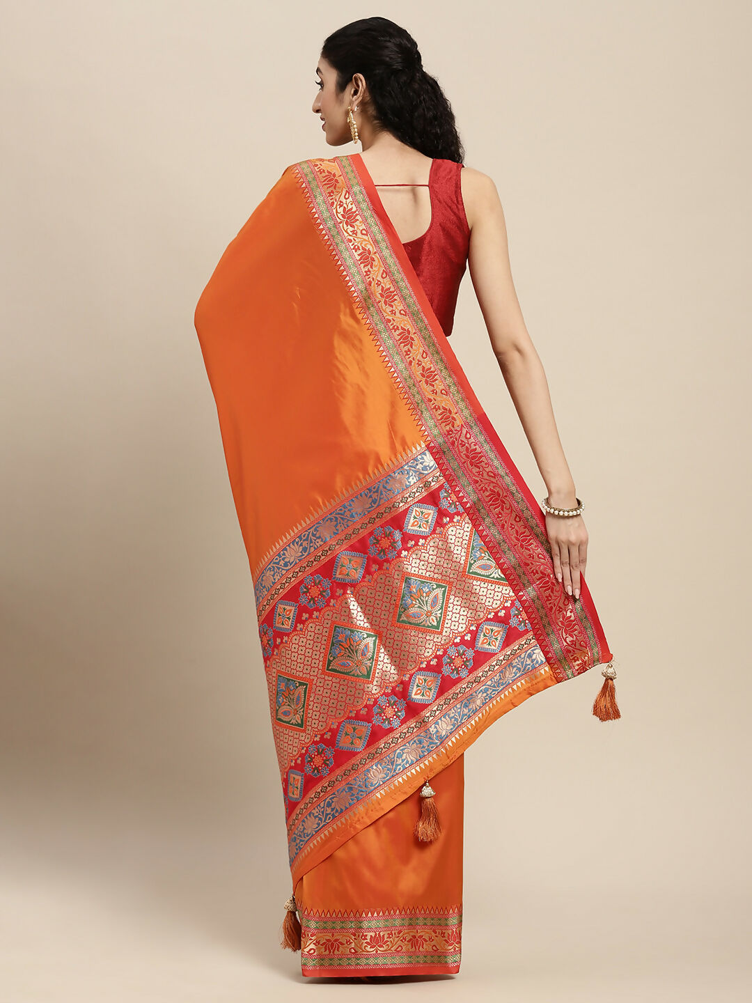 Astita Silk Blend Ornage Saree