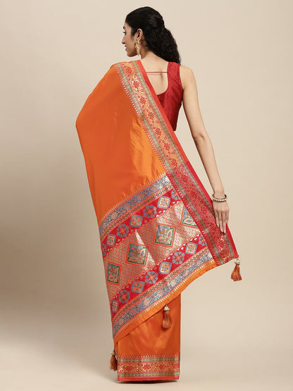 Shree Shyam Fashion Silk Blend Ornage Saree - Distacart