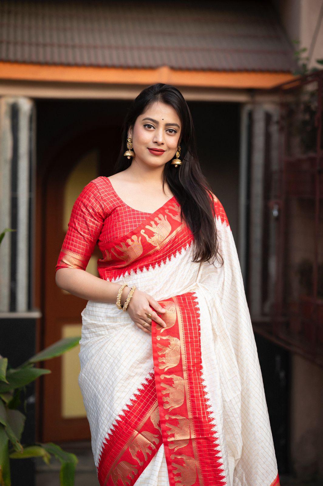 Red Silk Zari Woven Saree with Unstitched Blouse - Hiral Fashion - Distacart
