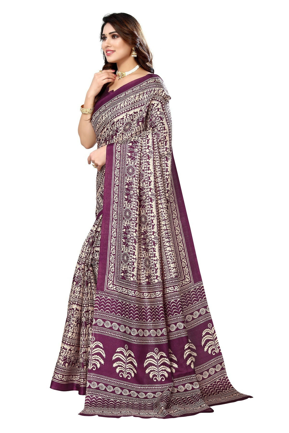 Vamika purple Printed Art Silk Saree - Distacart