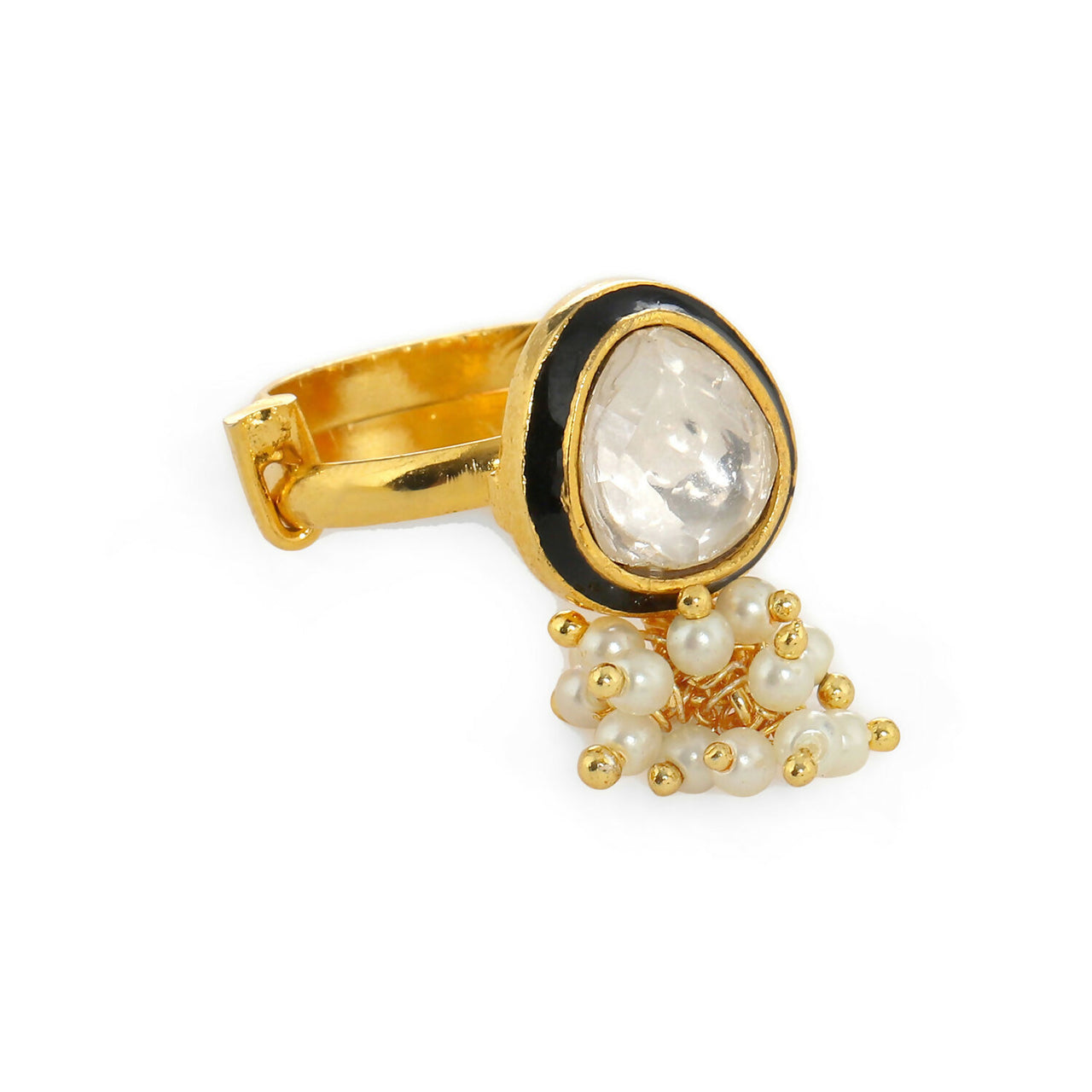 Kundan Ring with Pearls (Gold) - Ruby Raang - Distacart