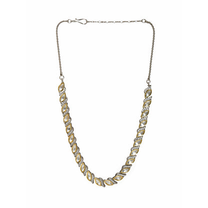 Leaf Shaped Neckpiece in Dual Tone Kundan and American Diamonds (Silver) - Ruby Raang - Distacart