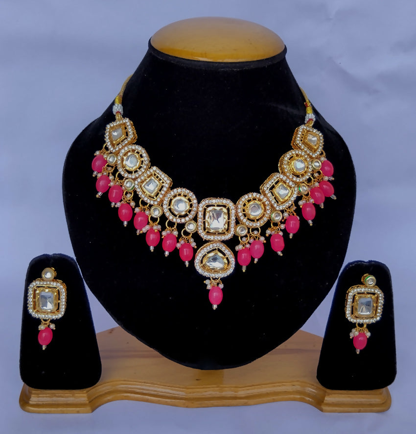 Joban Fashion Hand Made High Quality Gold Plated Base Metal Alloy Kundan Stone Studded Kundan Jewellery Set - Distacart