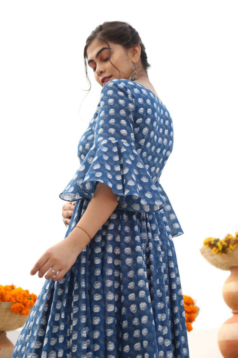 Jyoti Fashion Women's Blue Heavy Digital Printed Cotton Silk Anarkali Dress - Distacart