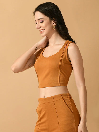 Myshka Women's Mustard Solid Top With Trousers - Distacart