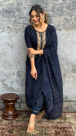Thumbnail for The52 Blue Women's Gorgeous Embroidered Viscose Chanderi Fabric Straight Kurta Pant with Dupatta Set - Distacart
