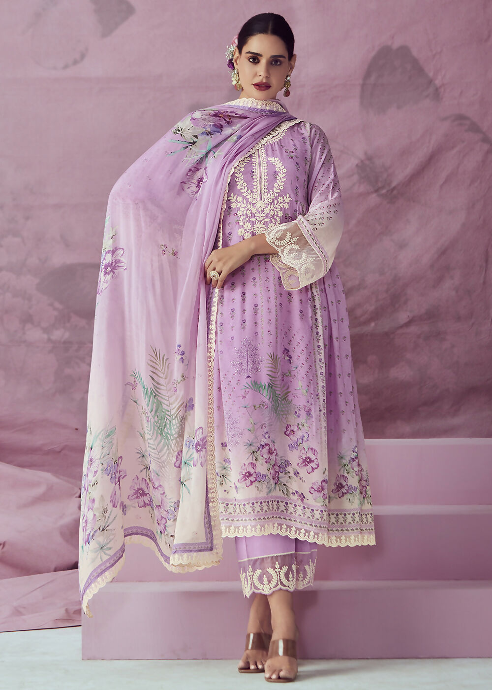 Lilac Pink Muslin Cotton Printed Trendy Salwar Kurta Set - Emponline - Distacart