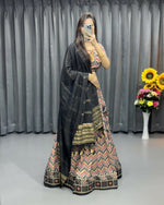 Thumbnail for Preksha Creation Indian Traditional Touch Up For Wedding Cotton Fabric With Zigzag Print And Foil Work Women Lehenga Choli - Black - Distacart