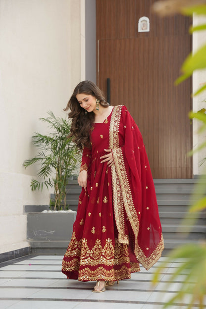 Joban Fashion Maroon Georgette Sequence Embroidery Work Kurta Set - Distacart