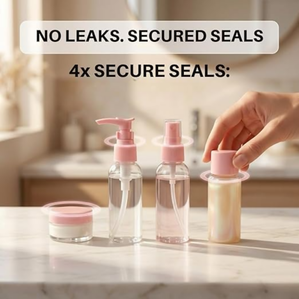 Temperia Travel Bottles for Toiletries - Refillable Empty Mini Containers with Pouch - Dista