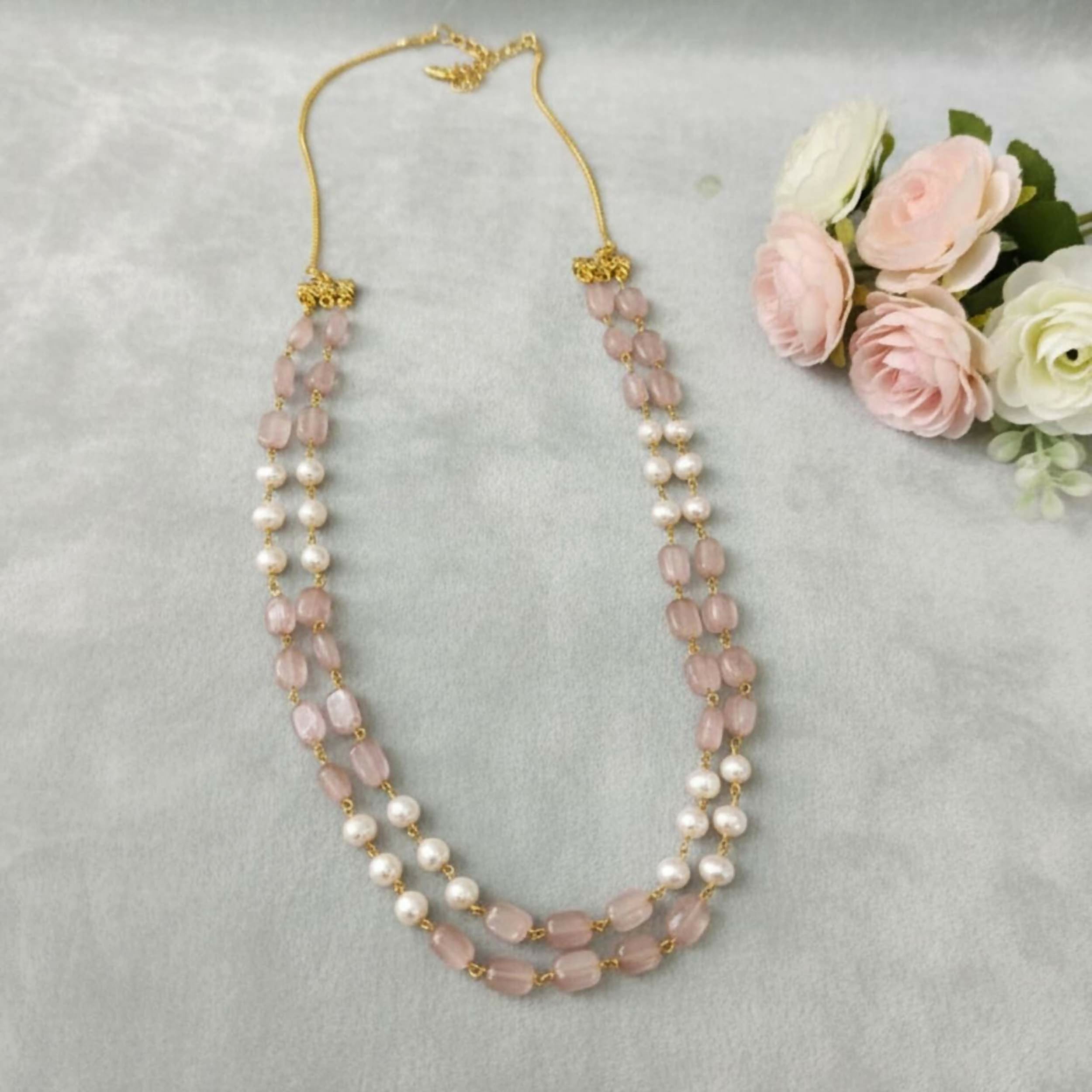 Joban Fashion Women Multi Fresh Water Pearl Necklace With Mauve Color Monolisa Beads